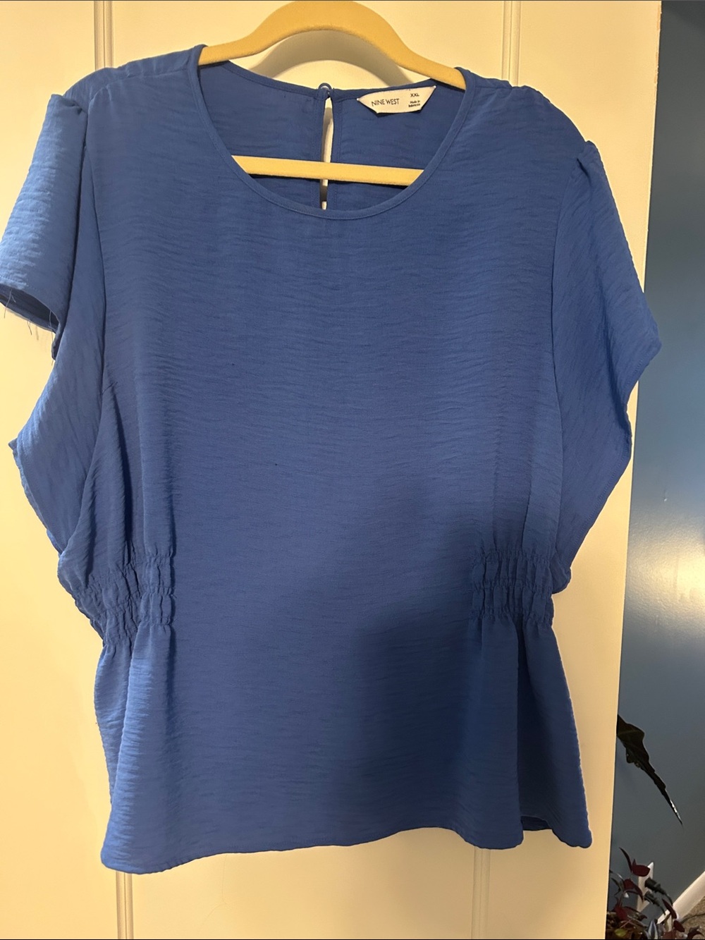 Nine West Cobalt Blue Short Sleeve Peplum Blouse